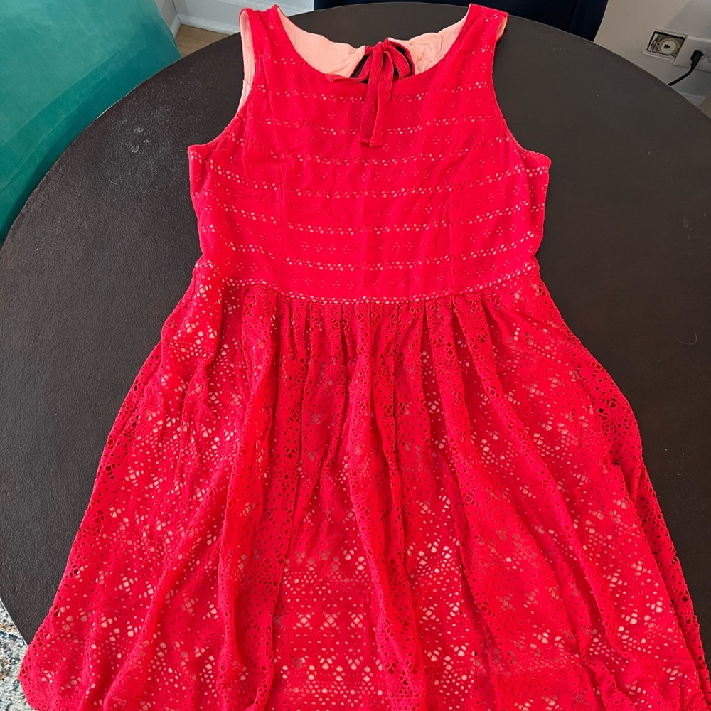 Beautiful Red Crocheted Layered Summer Dress from Anthropologie XL